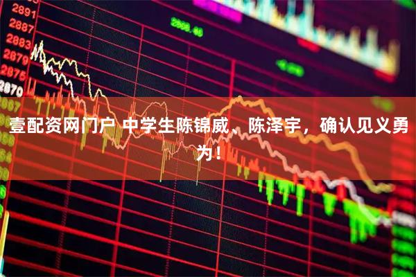 壹配资网门户 中学生陈锦威、陈泽宇，确认见义勇为！